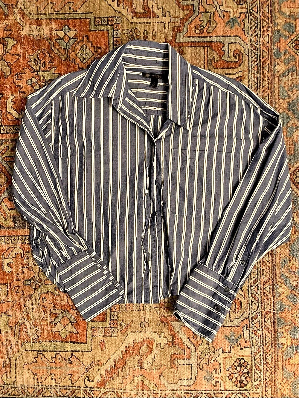 Banana Republic The Boxy Crop Shirt Striped Blue & White Medium